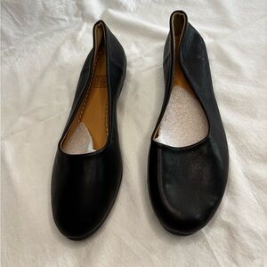 Black Leather Wedge Ballet Flats Slip-On Comfort Shoes Size 10.5-11